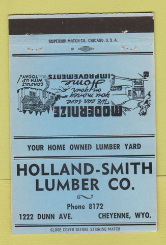 Matchbook Cover - Holland Smith Lumber Cheyenne WY BLUE 40 Strike