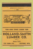 Matchbook Cover - Holland Smith Lumber Cheyenne WY ORANGE 40 Strike