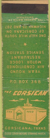 Matchbook Cover - The Corsican Corsicana TX restaurant
