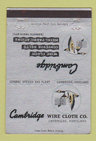 Matchbook Cover - Cambridge Wire Cloth Cambridge MD 40 Strike