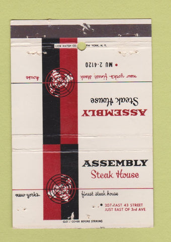 Matchbook Cover - Assembly Steak House New York City WORN 40 Strike