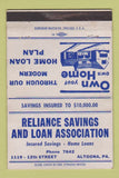 Matchbook Cover - Reliance Savings and Loan Altoona PA 40 Strike