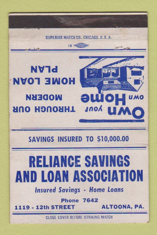 Matchbook Cover - Reliance Savings and Loan Altoona PA 40 Strike