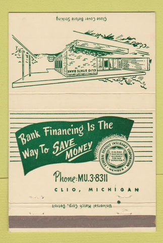 Matchbook Cover - Clio State Bank MI 40 Strike