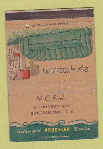 Matchbook Cover - Kroehler Furniture Binghamton NY WORN 40 Strike