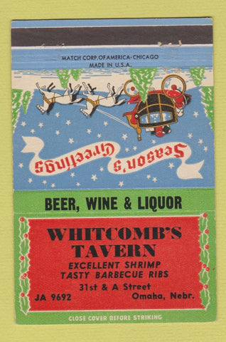 Matchbook Cover - Whitcomb's Tavern Omaha NE Christmas 40 Strike