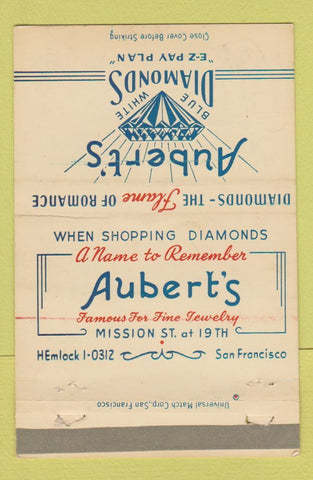 Matchbook Cover - Aubert's Diamonds Jewelry San Francisco CA 40 Strike