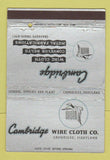 Matchbook Cover - Cambridge Wire Cloth Cambridge MD WEAR 40 Strike