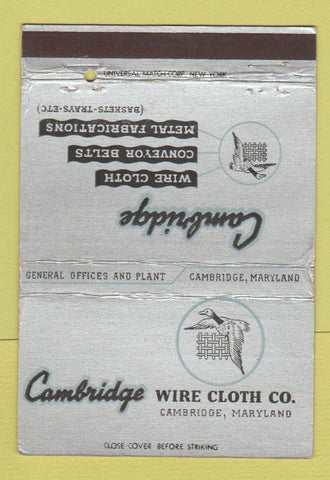 Matchbook Cover - Cambridge Wire Cloth Cambridge MD WEAR 40 Strike