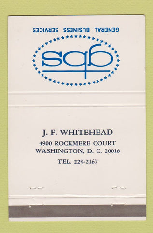 Matchbook Cover - General Business Services JF Whitehead Washington DC 40 Strike