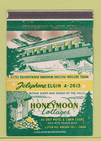 Matchbook Cover - Honeymoon Cottages Motel Niagara Falls ON 40 Strike