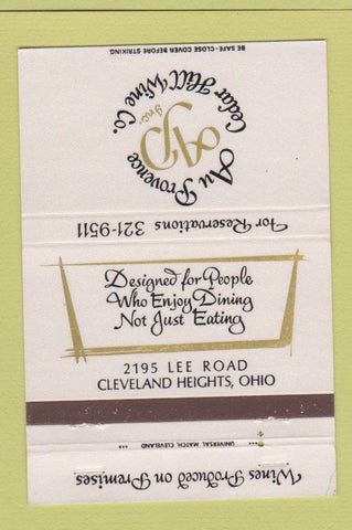 Matchbook Cover - Au Provence Cedarl Hill Wine Cleveland Heights OH 40 Strike