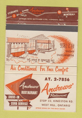 Matchbook Cover - Andrews' Restaurant West Hill ON 40 Strike