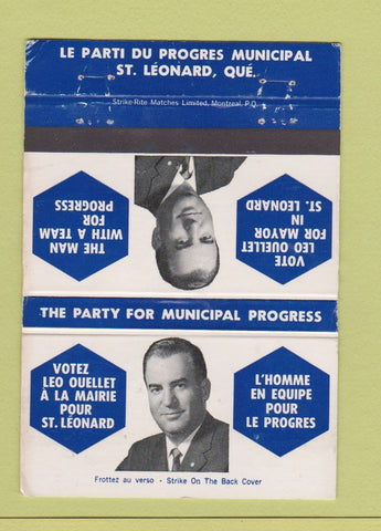 Matchbook Cover - Leo Ouellet Election St Leonard QC WORN 40 Strike
