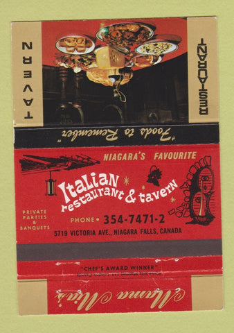 Matchbook Cover - Mama Mia's Italian Restaurant Niagara Falls ON 40 Strike