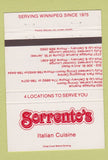 Matchbook Cover - Sorrento's Italian Restaurant Winnipeg MB 40 Strike