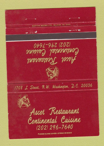 Matchbook Cover - Ascot Restaurant Washington DC 40 Strike