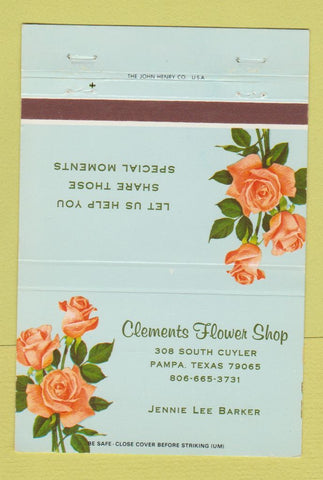 Matchbook Cover - Clements Flower Shop Pampa TX 40 Strike