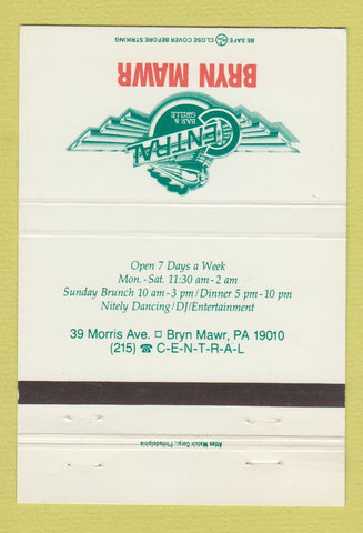 Matchbook Cover - Central Bar Grill Bryn Mawr PA 40 Strike