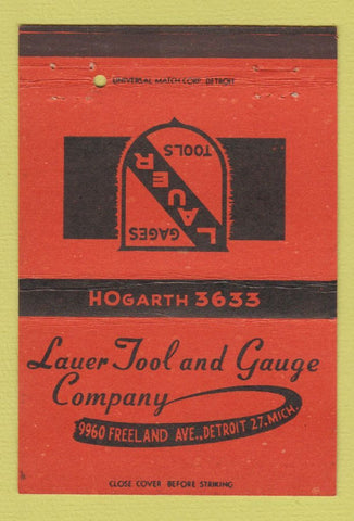 Matchbook Cover - Lauer Tool and Gauge Detroit MI 40 Strike