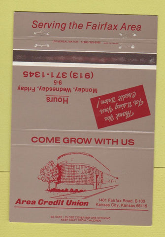 Matchbook Cover - Area Credit Union Kansas City KS 40 Strike