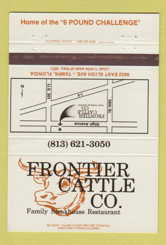 Matchbook Cover - Frontier Cattle Company Steak Tampa FL #1 40 Strike