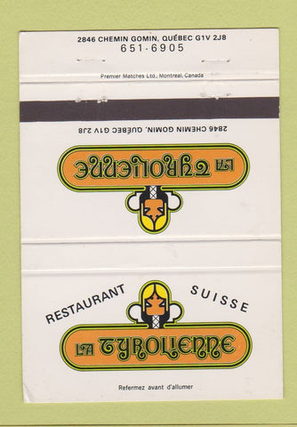 Matchbook Cover - La Tyrolienne Restaurant Quebec QC 40 Strike