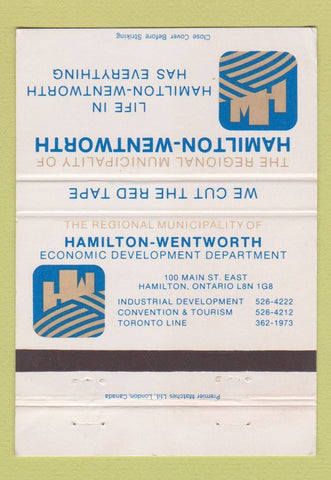 Matchbook Cover - Hamilton Wentworth Economic Development ON 40 Strike
