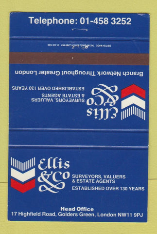 Matchbook Cover - Ellis Surveyors Valuers London UK England WEAR 40 Strike
