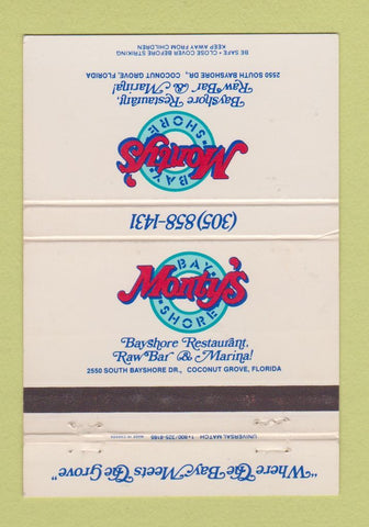 Matchbook Cover - Monty's Bay Shore Restaurant Coconut Grove FL 40 Strike