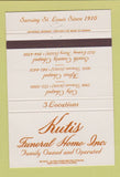 Matchbook Cover - Kuti's Funeral Home St Louis MO 40 Strike
