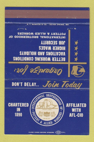 Matchbook Cover International Brotherhood Pottery Allied Workers Union 40 Strike
