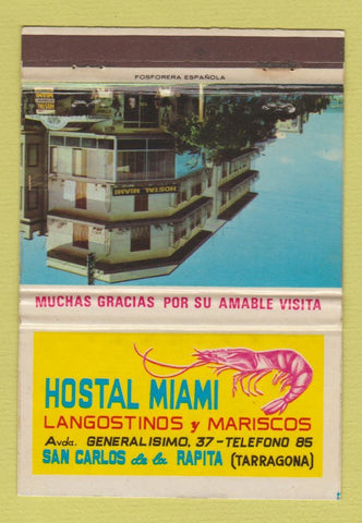 Matchbook Cover - Hostal Miami Tarragona San Carlos de la Rapita Spain 40 Strike