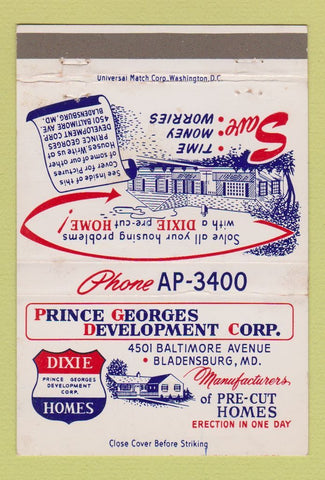 Matchbook Cover - Prince Georges Development Bladensburg MD 40 Strike
