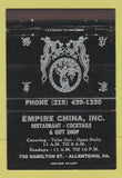 Matchbook Cover - Empire China Restaurant Allentown PA Chinese BLACK 40 Strike