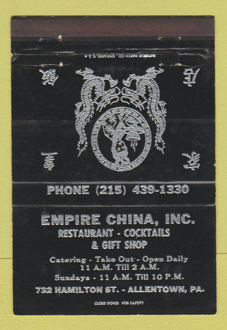 Matchbook Cover - Empire China Restaurant Allentown PA Chinese BLACK 40 Strike