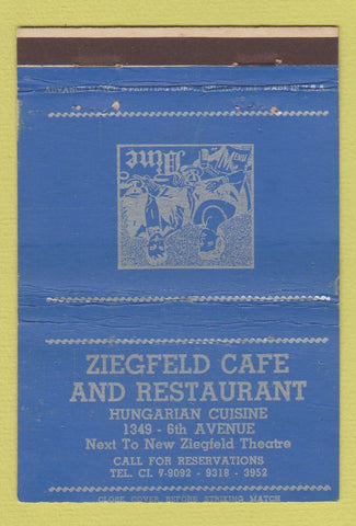 Matchbook Cover - Ziegfeld Cafe Restaurant Hungarian Chicago? ADVANCE 40 Strike