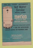 Matchbook Cover - Merion Gas Water Heaters Frank Carlton John Wood 40 Strike