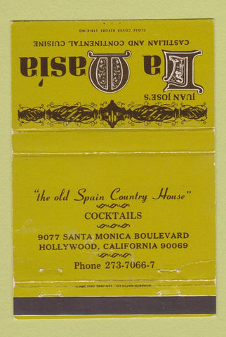Matchbook Cover - Juan Jose's La Masia Hollywood CA restaurant 40 Strike