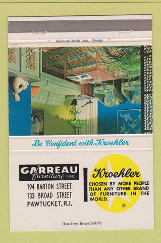 Matchbook Cover - Kroehler Furniture Garreau Pawtucket RI 40 Strike