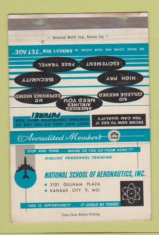 Matchbook Cover - National School of Aeronautics Kansas City MO 40 Strike