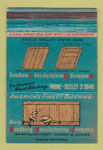 Matchbook Cover - Sandberg Manufacturing Chicago IL football WEAR 40 Strike