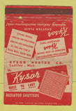Matchbook Cover - Kysor Radiator Shutters Cadillac MI WORN 40 Strike