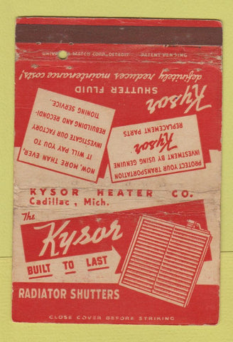 Matchbook Cover - Kysor Radiator Shutters Cadillac MI WORN 40 Strike