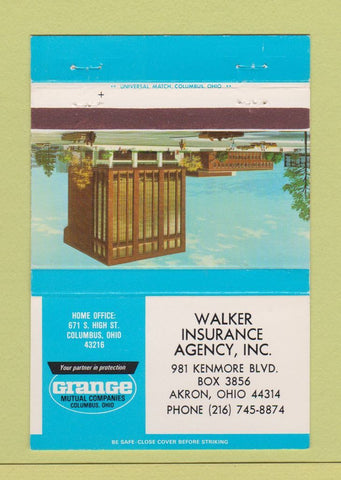 Matchbook Cover - Walker Insurance Agency Akron OH Grange 40 Strike
