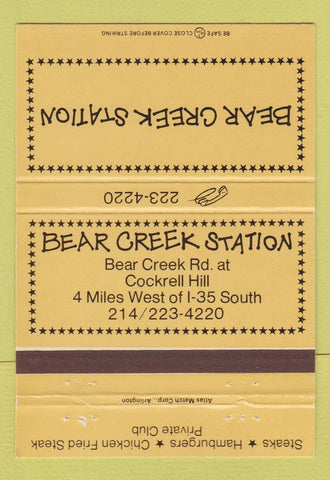 Matchbook Cover - Bear Creek Station Restaurant Arlington? TX 40 Strike