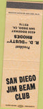 Matchbook Cover - San Diego Jim Beam Club San Diego CA peach