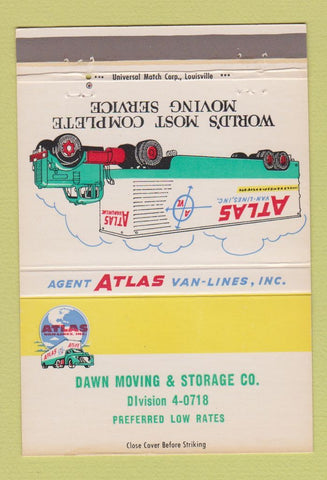 Matchbook Cover - Atlas Van Lines Dawn Moving Storage trucking 40 Strike