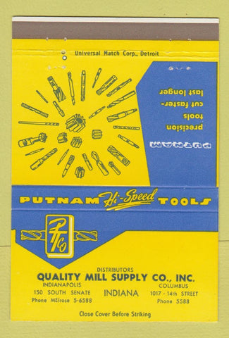 Matchbook Cover - Putnam Hi Speed Tools Columbus Indianapolis IN 40 Strike