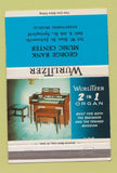 Matchbook Cover - Wurlitzer Organs Rank Jacksonville IL Springfield 40 Strike